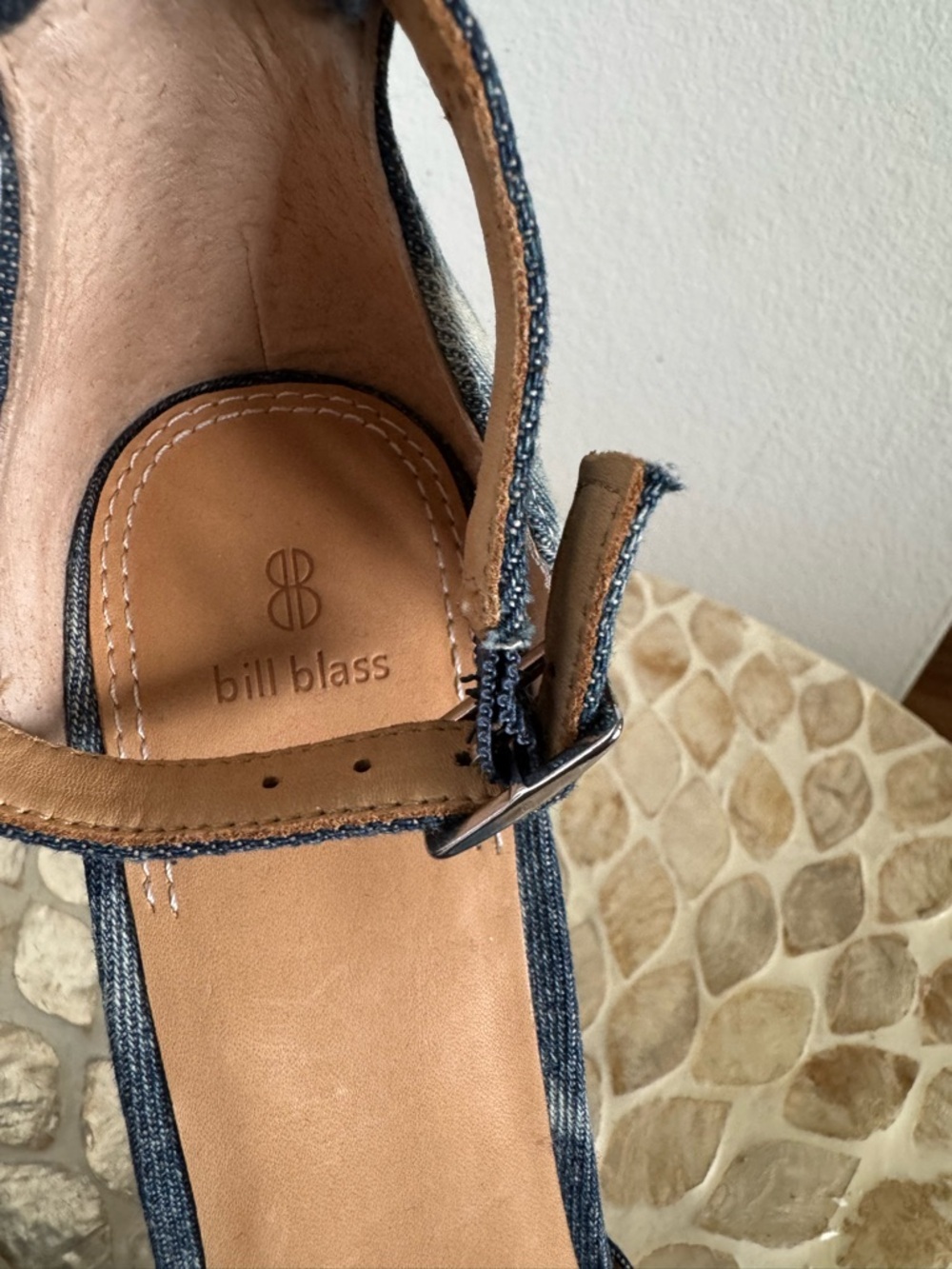 Bill Blass Blue Ellie Bleached Denim Tie-Dye Platform Ankle-Strap Heels - Picture 10 of 15